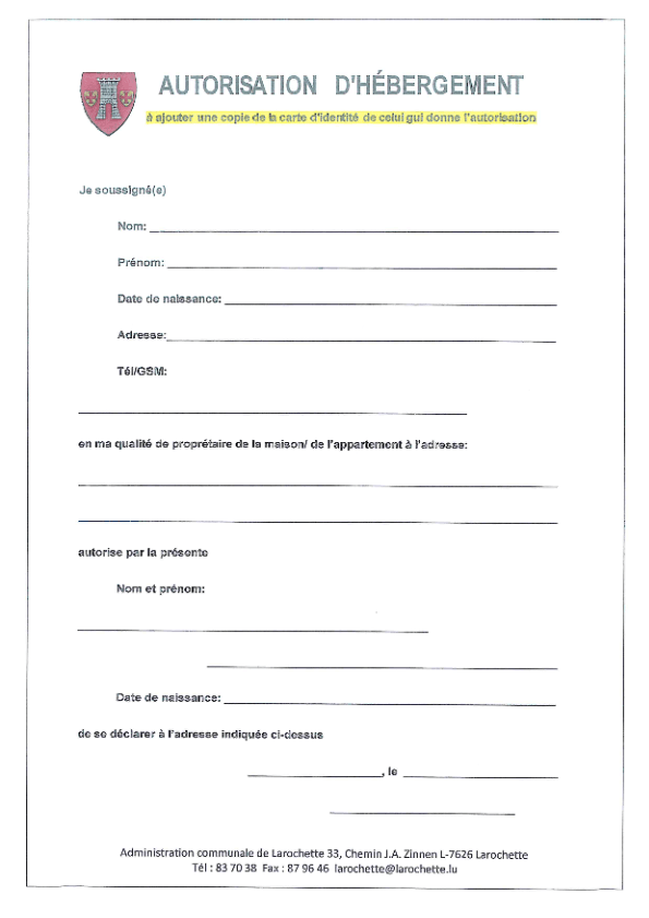 Autorisation d'hébergement