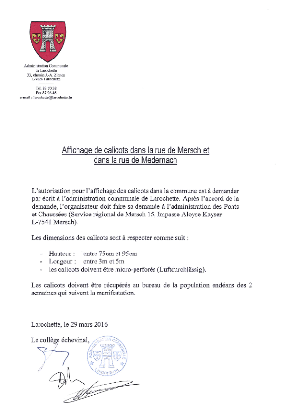 Calicots info pour nos propres besoins