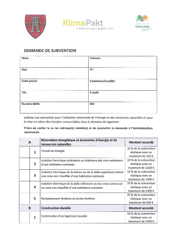 Demande de subvention Klimapakt