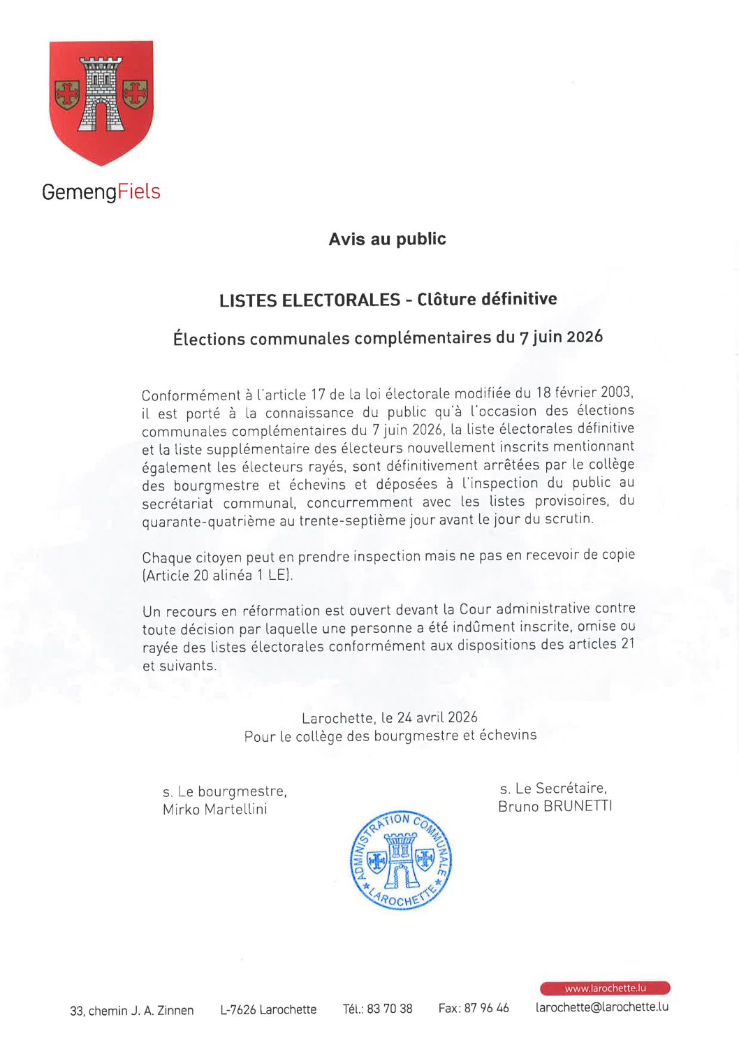 Avis Clôture définitive