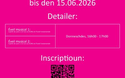 UGDA Musikschoul: Nach Plazen am Eveil musical disponibel. Schreift Iech bis den 15. Juni an!