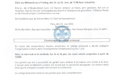Ecole fondamentale de Larochette: Canicule / Adaptation des horaires scolaire